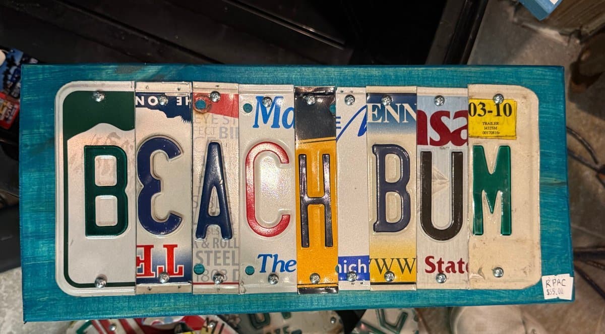 Beach Bum License Plate Sign